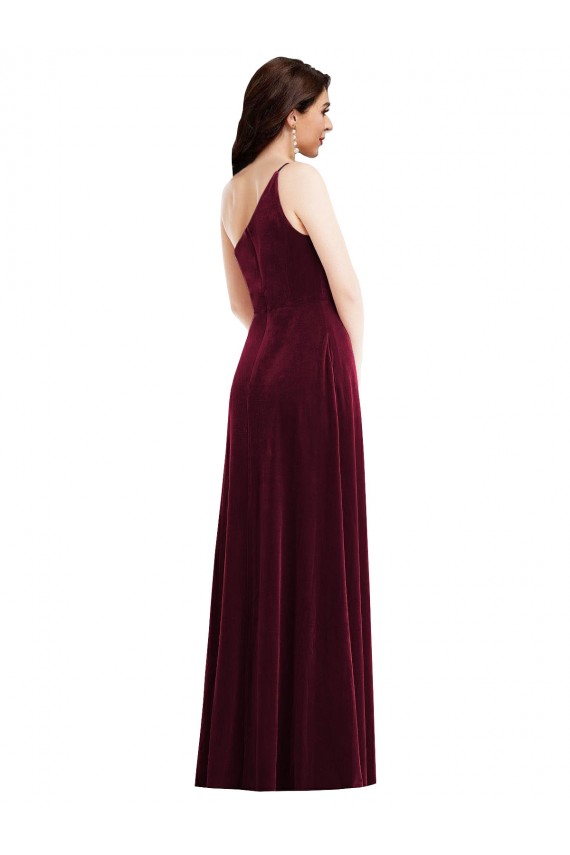 Sleeveless One Shoulder Stretch Velvet Burgundy Long Black Tie Evening Dress / Prom Dress / Bridesmaid Dress Adelaide