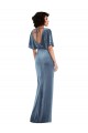 Flutter Sleeves Stretch Velvet Dusty Blue Long Semi Formal Evening Dress / Prom Dress / Bridesmaid Dress Adelaide