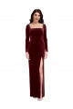 Long Sleeves Square Neck Stretch Velvet Burgundy Long Prom Dress / Bridesmaid Dress Adelaide