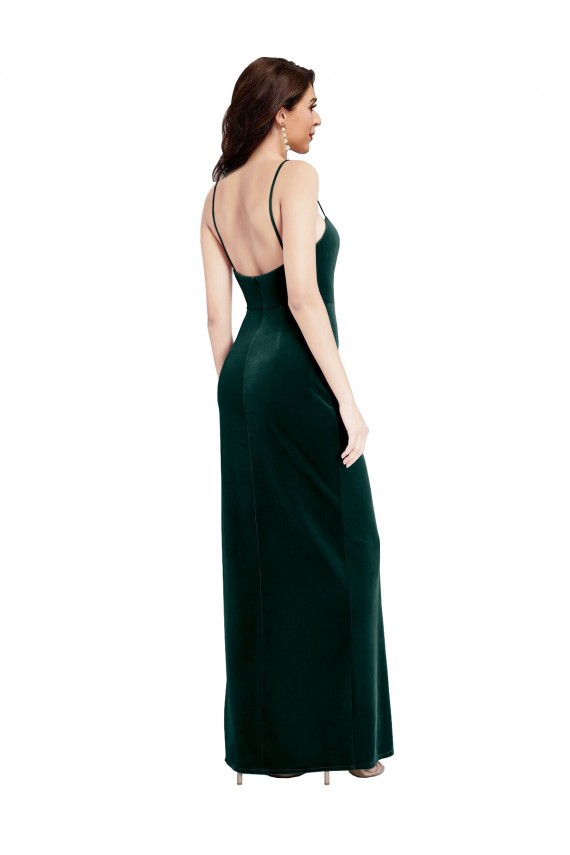 Sleeveless Square Neck Stretch Velvet Dark Green Sheath Long Prom Dress / Bridesmaid Dress Adelaide