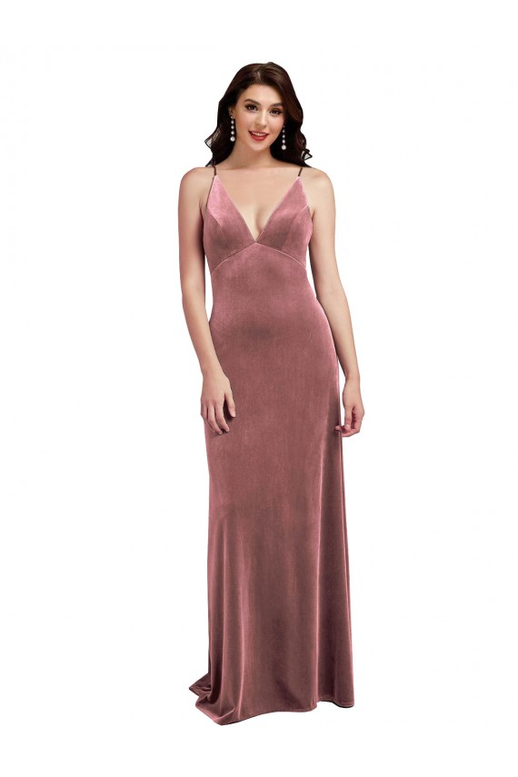Sleeveless V-Neck Stretch Velvet Cinnamon Rose Long Formal Evening Gown / Prom Dress / Bridesmaid Dress Adelaide