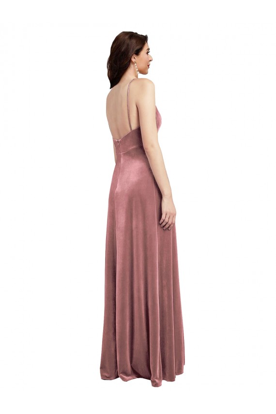 Sleeveless V-Neck Stretch Velvet Cinnamon Rose Long Formal Evening Gown / Prom Dress / Bridesmaid Dress Adelaide