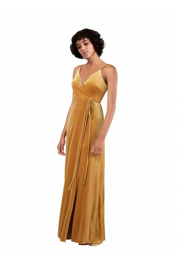 Sleeveless V-Neck Stretch Velvet Gold Long Black Tie Evening Gown / Prom Dress / Bridesmaid Dress Adelaide