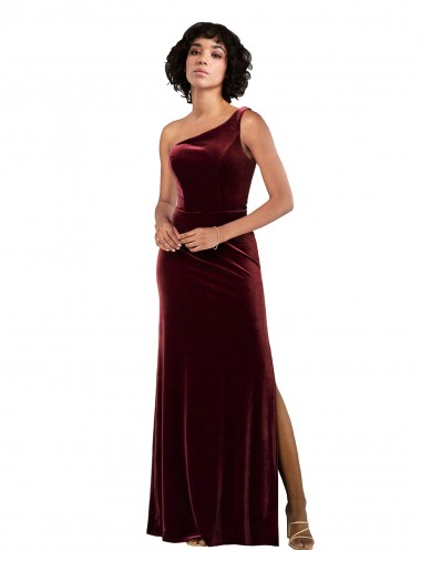 Sleeveless One Shoulder Stretch Velvet Burgundy Long Formal Evening Gown / Prom Dress / Bridesmaid Dress Adelaide