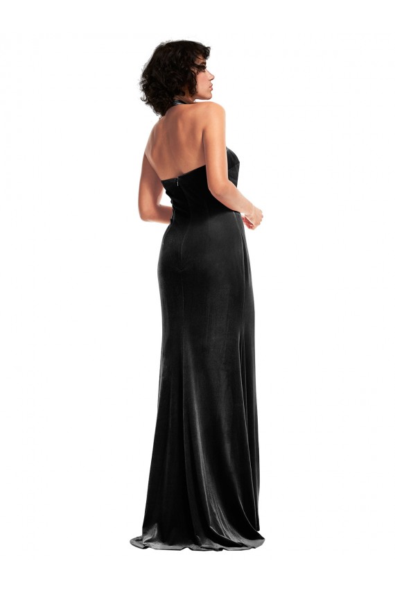 Sleeveless Halter Neck Stretch Velvet Black Long Formal Evening Gown / Prom Dress / Bridesmaid Dress Adelaide
