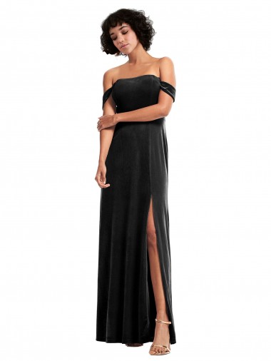 Sleeveless Strapless Stretch Velvet Black Long Formal Evening Gown / Prom Dress / Bridesmaid Dress Adelaide