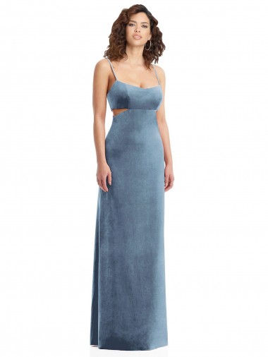 Sleeveless Square Neck Stretch Velvet Dusty Blue Long Formal Evening Gown / Prom Dress / Bridesmaid Dress Adelaide