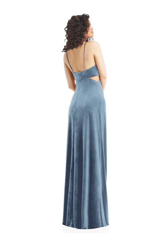 Sleeveless Square Neck Stretch Velvet Dusty Blue Long Formal Evening Gown / Prom Dress / Bridesmaid Dress Adelaide