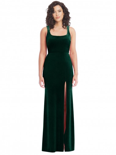 Sleeveless Square Neck Stretch Velvet Dark Green Long Semi Formal Evening Dress / Prom Dress / Bridesmaid Dress Adelaide