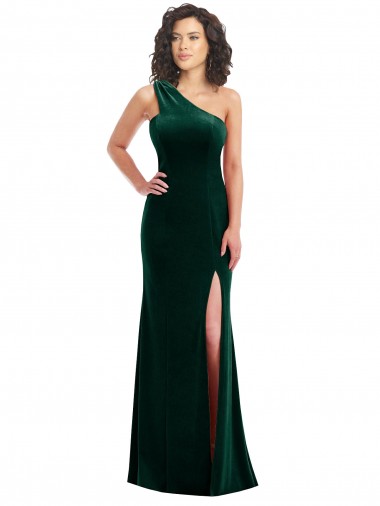 Sleeveless One Shoulder Stretch Velvet Dark Green Long Black Tie Prom Dress / Bridesmaid Dress Adelaide