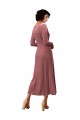 Long Sleeves V-Neck Stretch Velvet Cinnamon Rose Midi Length Black Tie Prom Dress / Bridesmaid Dress Adelaide