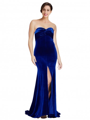 Sleeveless Strapless Stretch Velvet Royal Blue Sweep Train Formal Evening Gown / Prom Dress / Bridesmaid Dress Adelaide