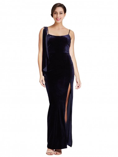 Sleeveless Square Neck Stretch Velvet Dark Navy Long Formal Evening Gown / Prom Dress / Bridesmaid Dress Adelaide