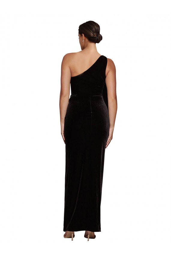 Sleeveless One Shoulder Stretch Velvet Black Long Formal Evening Gown / Prom Dress / Bridesmaid Dress Adelaide
