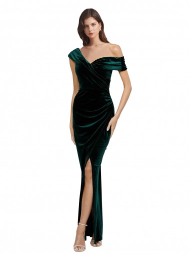 Sleeveless Sweetheart Stretch Velvet Dark Green Long High Low Evening Gown / Prom Dress / Bridesmaid Dress Adelaide