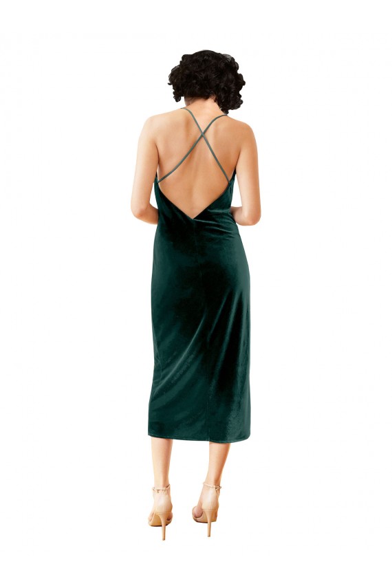Sleeveless Cowl Neck Stretch Velvet Dark Green Midi Length Formal Dress / Bridesmaid Dress Adelaide