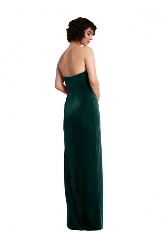 Sleeveless Strapless Stretch Velvet Dark Green Long Black Tie Evening Gown / Prom Dress / Bridesmaid Dress Adelaide