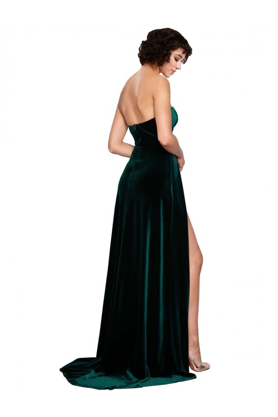 Sleeveless Sweetheart Stretch Velvet Dark Green Sweep Train Semi Formal Evening Dress / Prom Dress / Bridesmaid Dress Adelaide