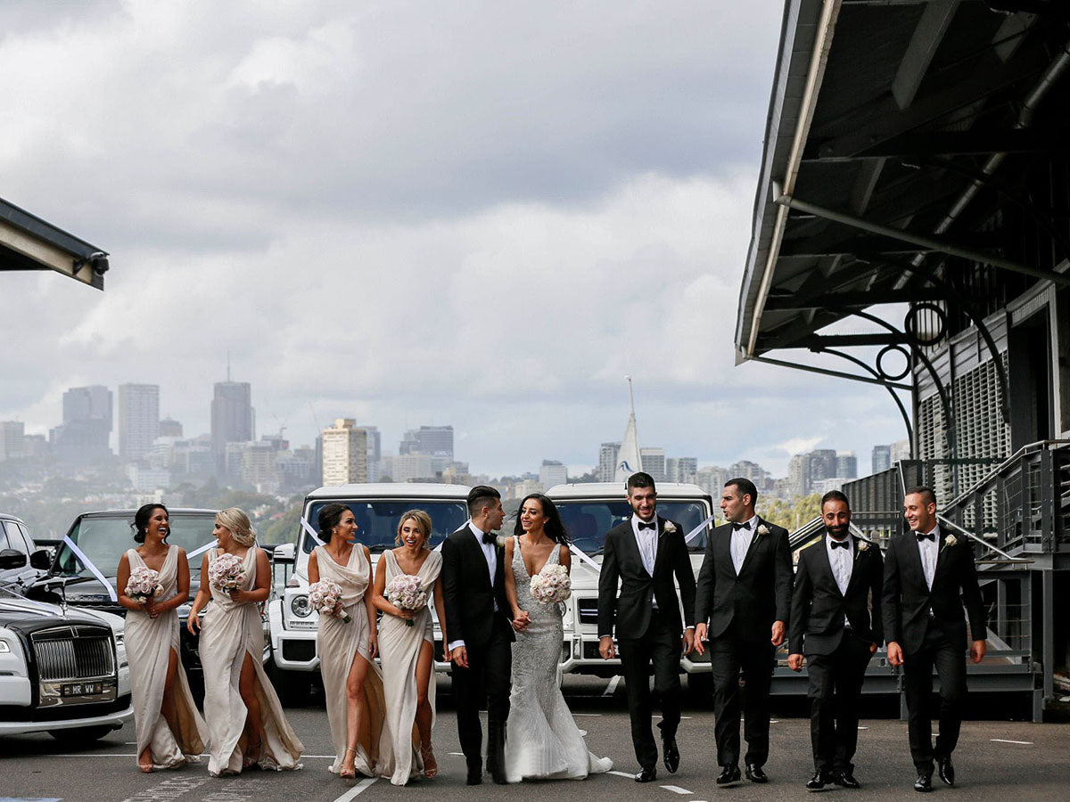 Full Length Luxe Chiffon Long Champagne bridesmaid dresses Adelaide with Sexy High Slit and Front Ruffles